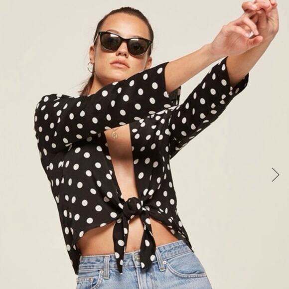 Reformation Casa Blanca Sheer Top Cardigan Polka Dot black white EUC size XS - Picture 14 of 14